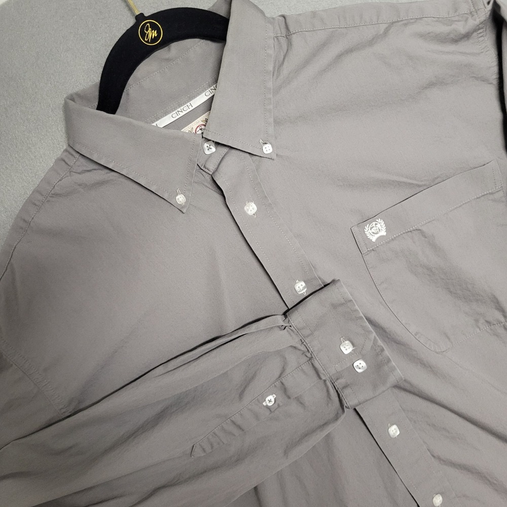 Cinch Mens Medium Gray Long Sleeve Button Up Western Work Shirt Cotton Solid